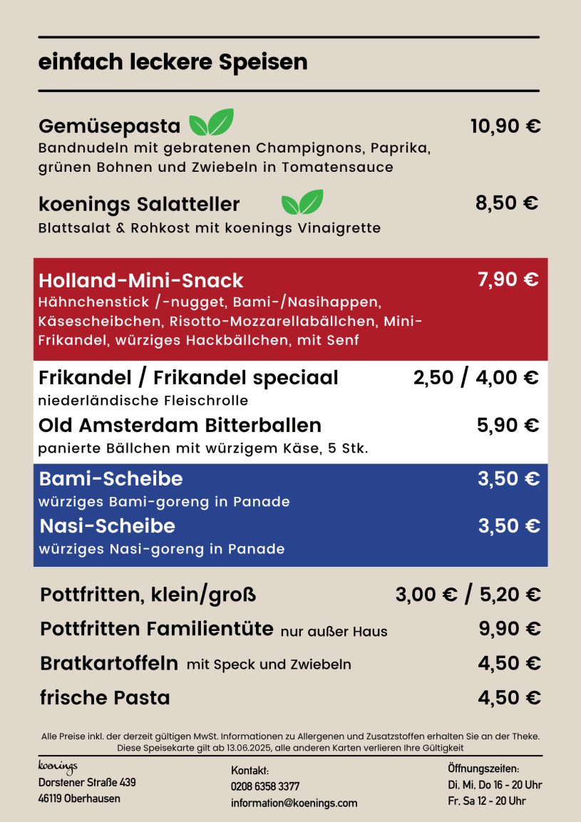 einfach leckere Speisen - Pasta, Salat, Frikandel, Bitterballen, Pottfritten, BRatkartoffeln